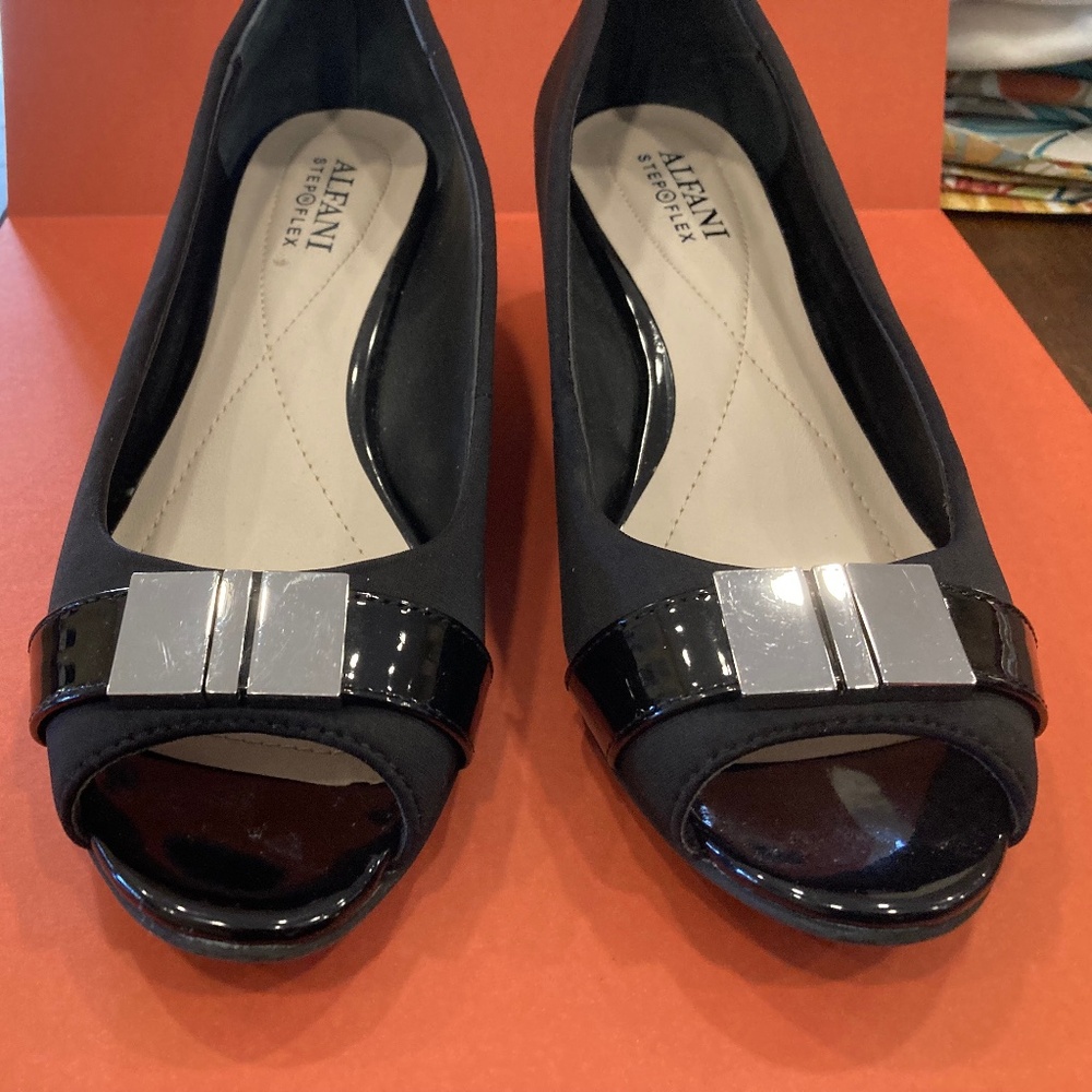Alfani Flex Step Open Toe Wedge Heels - Black